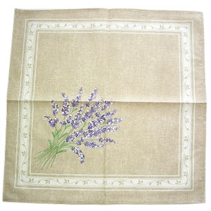 Provence print fabric tea towel (lavender. natural linen effect)